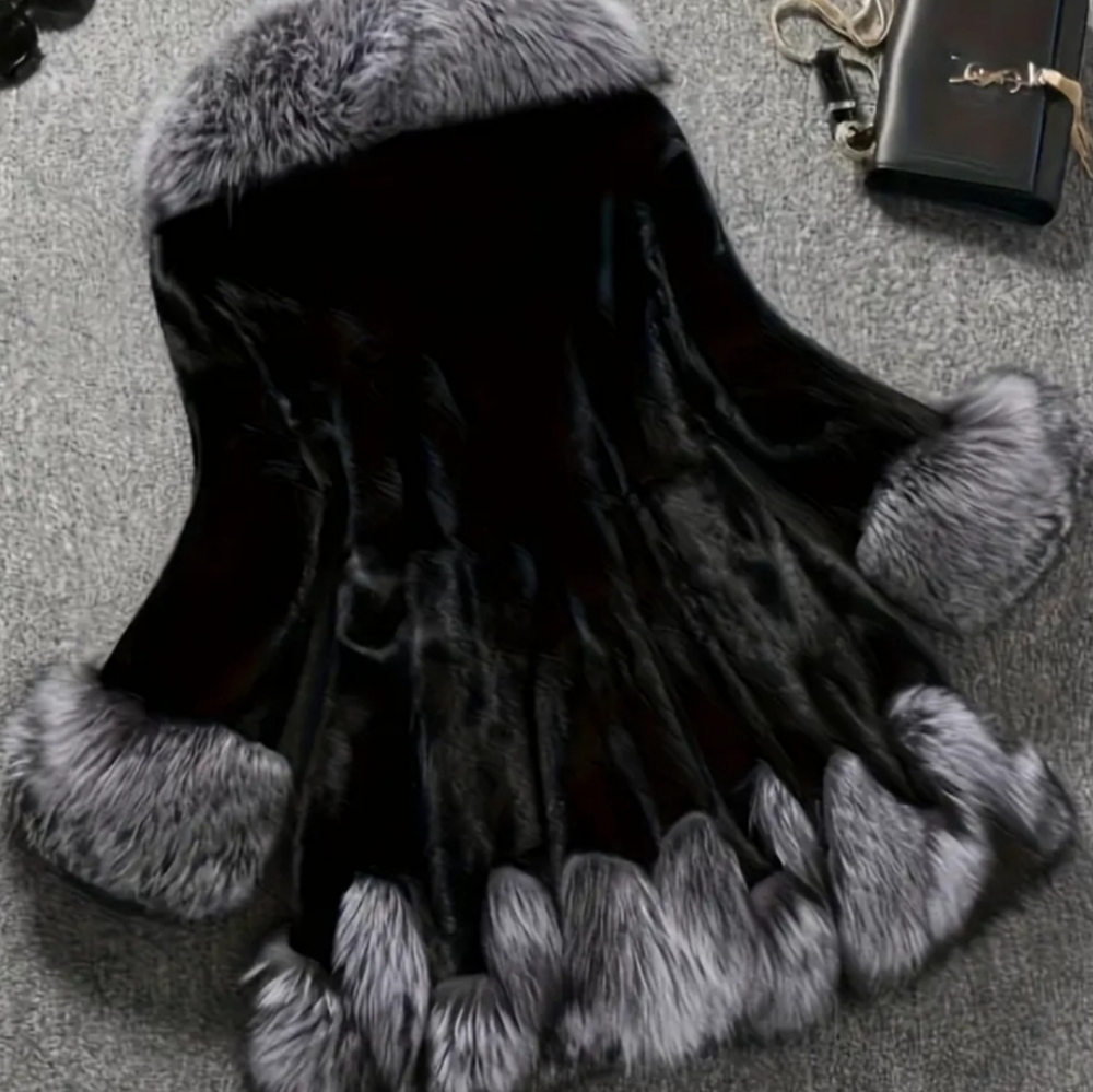 COPY - Women Casual Faux Mink Fur Coat With Fox Fur Collar Knitted Polyester Fa… - Picture 7 of 7